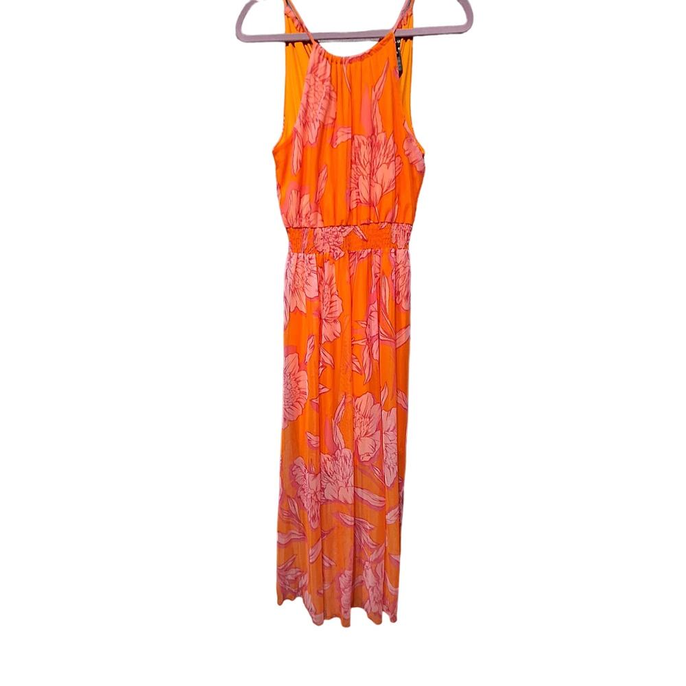 Kate and Lily orange pink print sleeveless maxi dress womens 6
